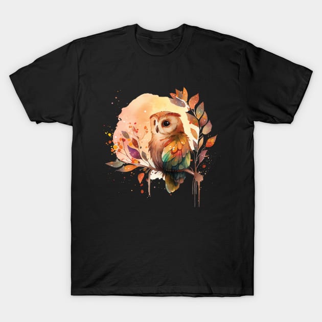 Owl Sitting On A Branch Watercolor T-Shirt by Nethmi